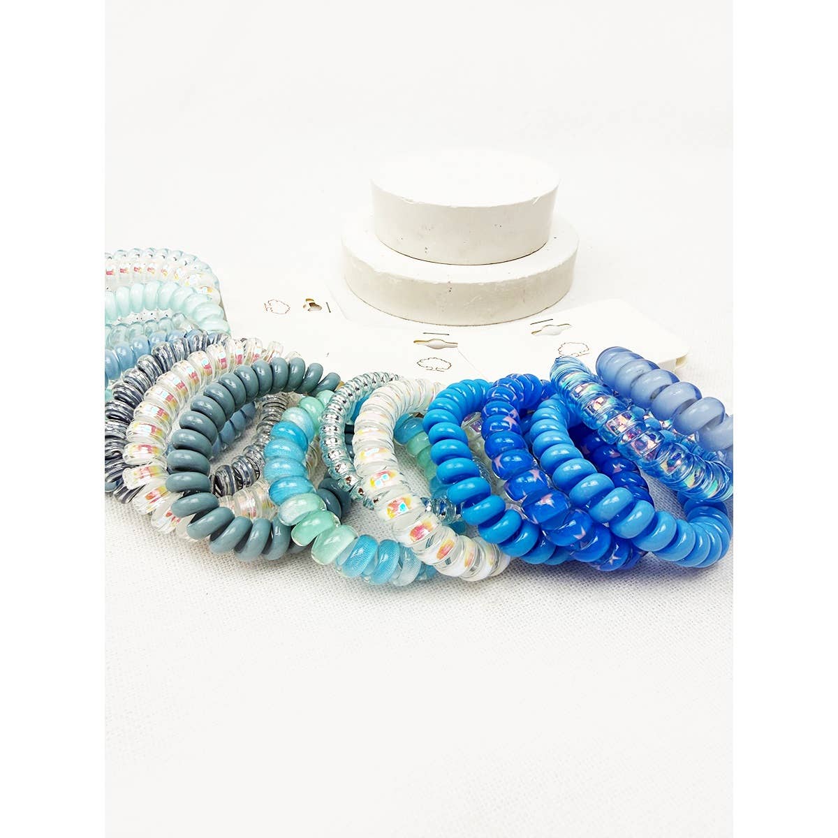 Blue Tone Multi Design Spiral Hair Ties