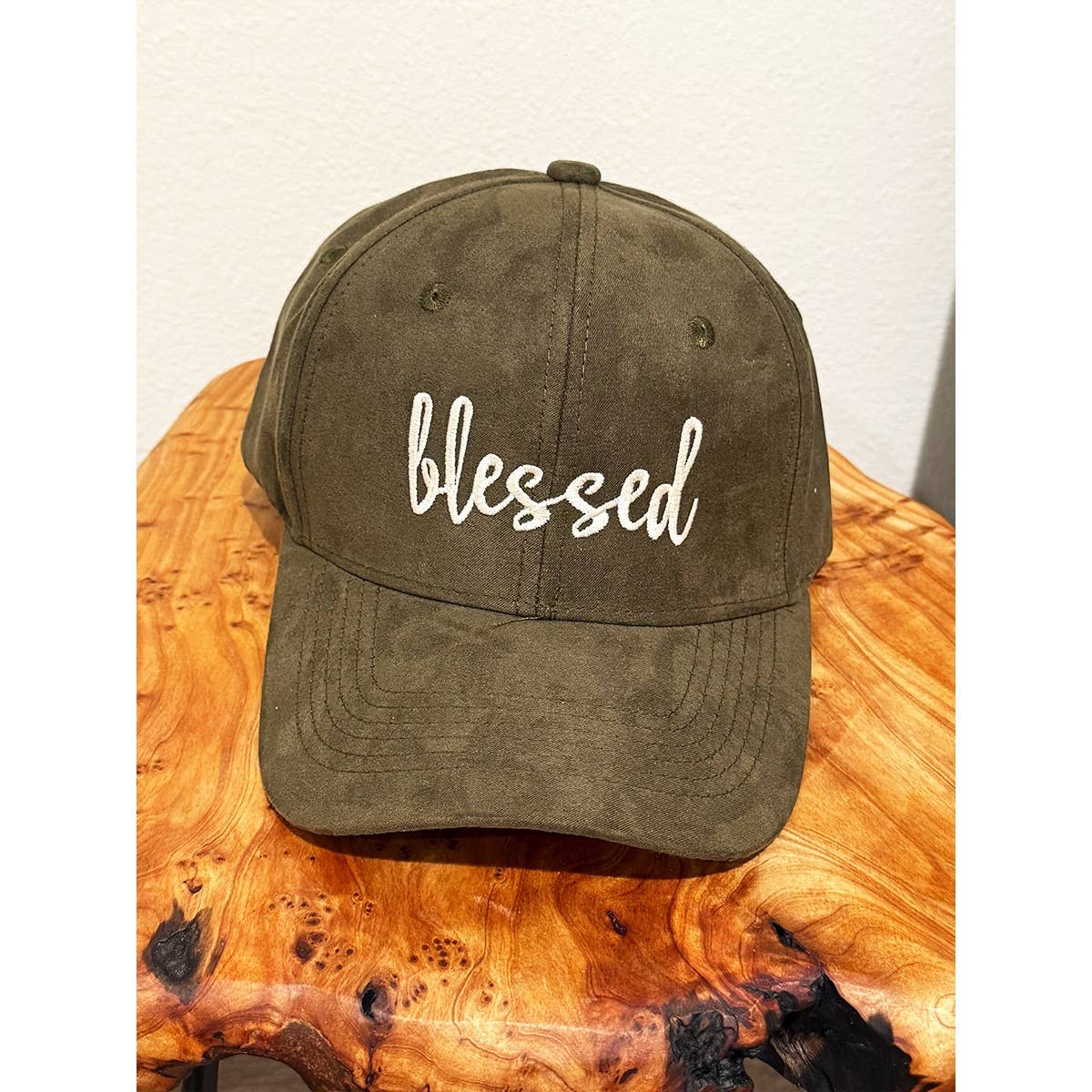 Blessed Embroidered Faux Suede Baseball Cap