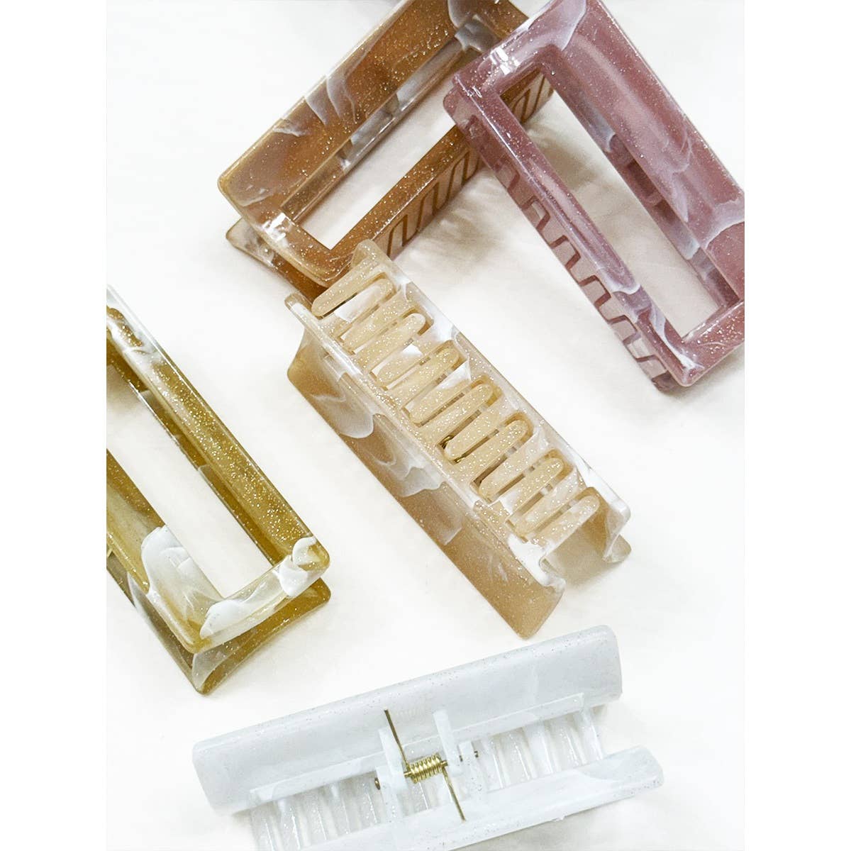 Sparkly Marble Pattern Rectangle Hair Claw