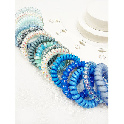 Blue Tone Multi Design Spiral Hair Ties