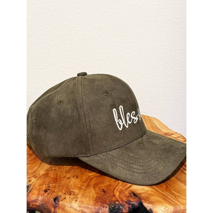 Blessed Embroidered Faux Suede Baseball Cap