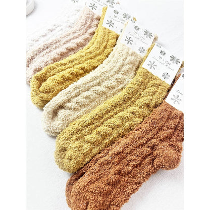 Neutral Tone Solid Cable Pattern Cozy Socks