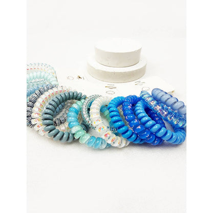 Blue Tone Multi Design Spiral Hair Ties