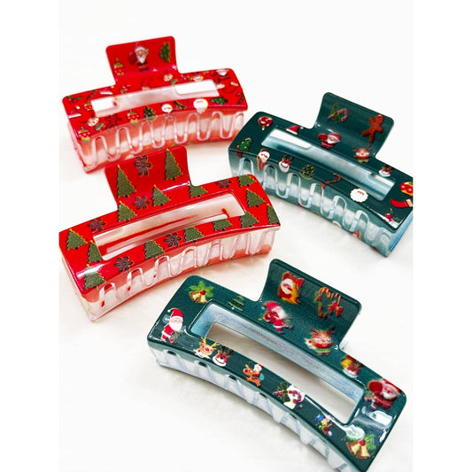 Christmas Design Cut Out Rectangle Hair Claw Clip