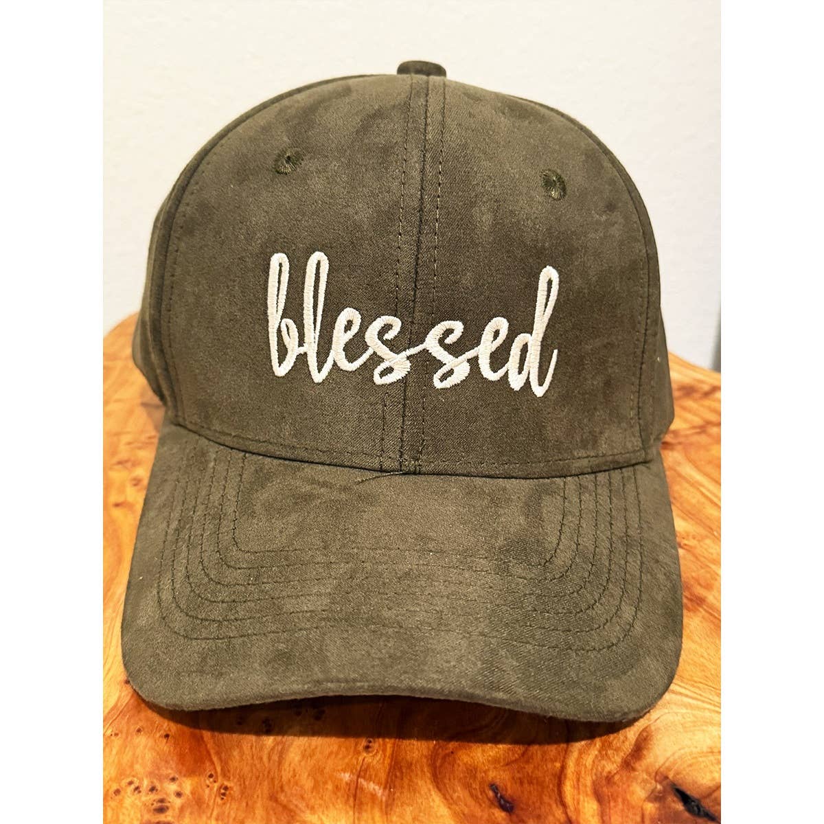 Blessed Embroidered Faux Suede Baseball Cap