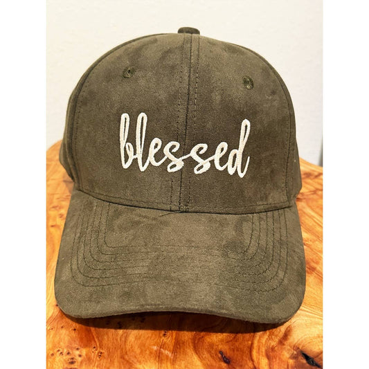 Blessed Embroidered Faux Suede Baseball Cap