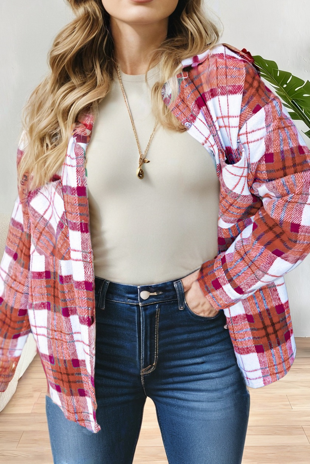 Christmas Plaid Casual Flannel Button-Down Shacket