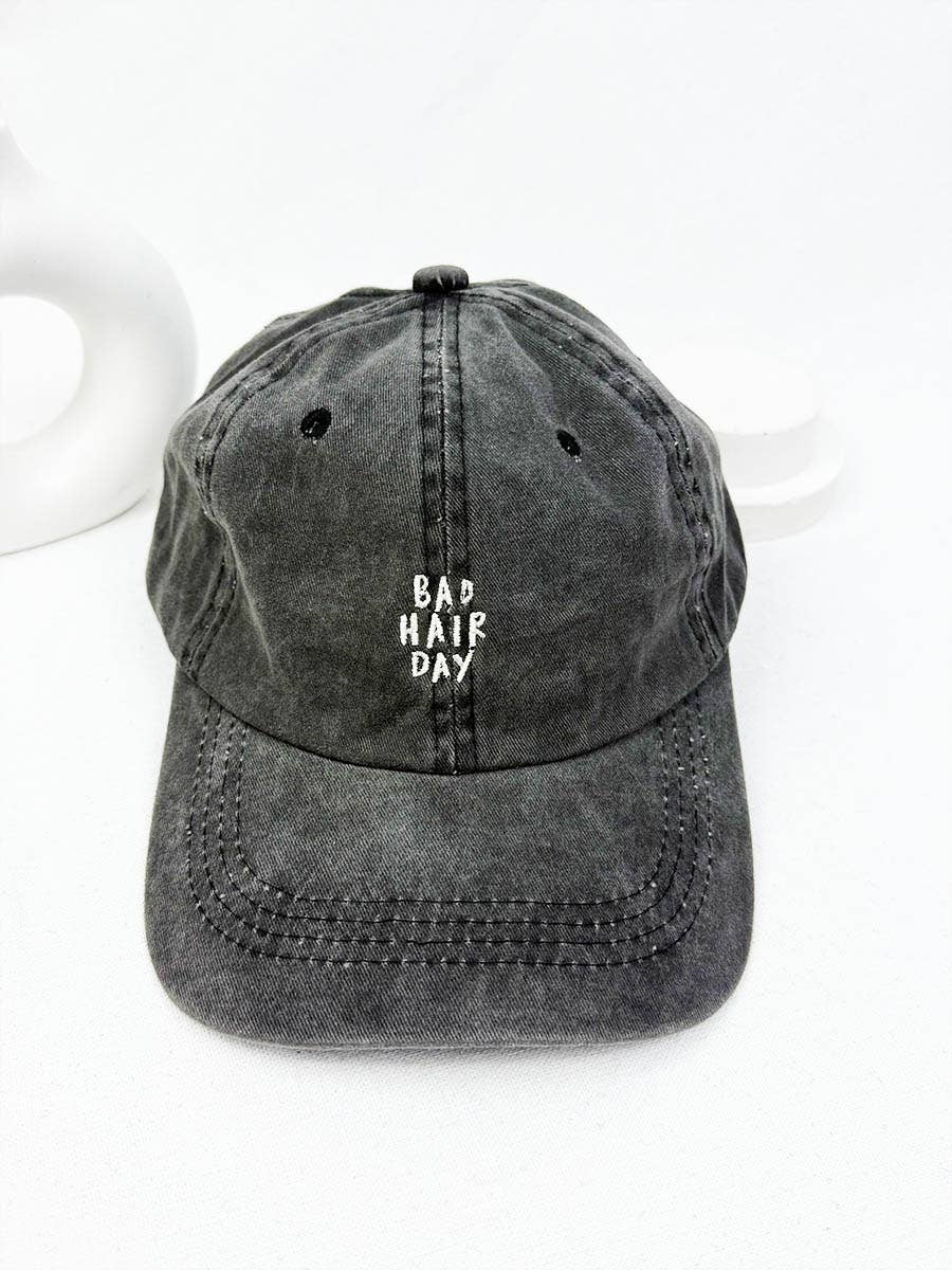 Bad Hair Day Embroidered Washed Baseball Cap