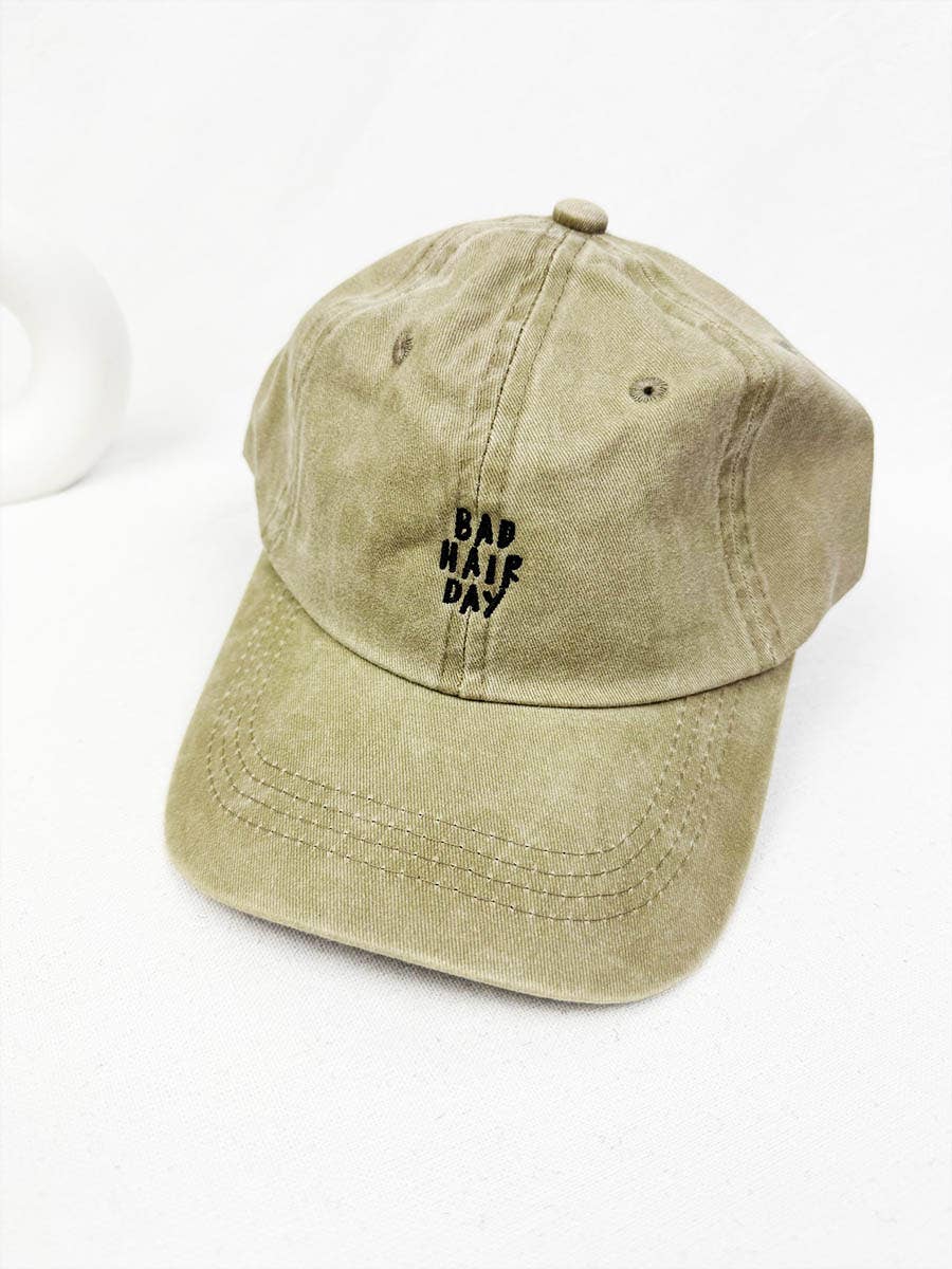 Bad Hair Day Embroidered Washed Baseball Cap