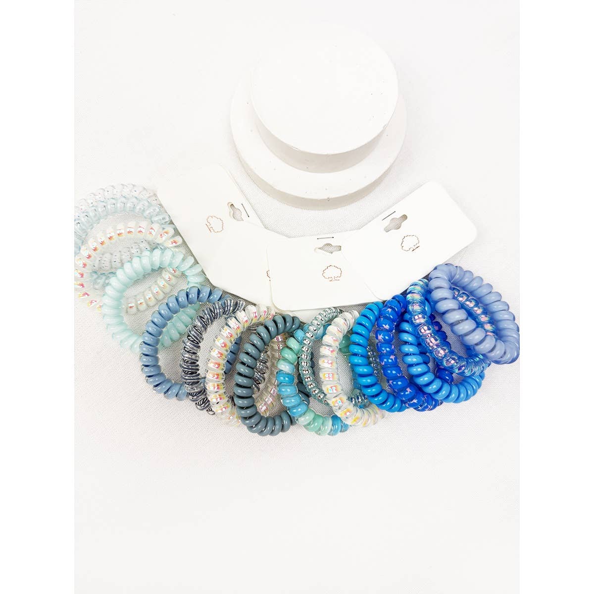 Blue Tone Multi Design Spiral Hair Ties