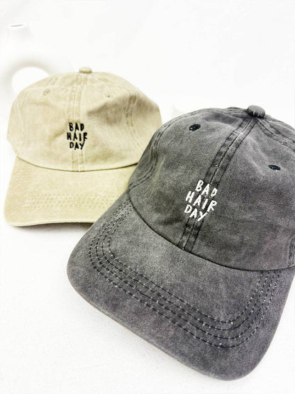 Bad Hair Day Embroidered Washed Baseball Cap