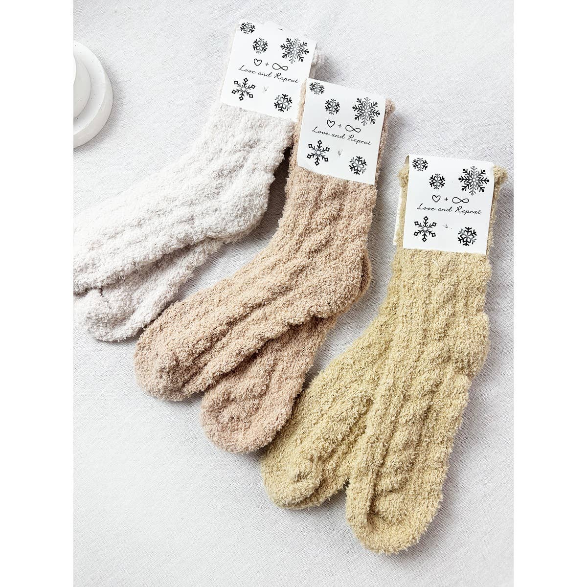 Neutral Tone Solid Cable Pattern Cozy Socks
