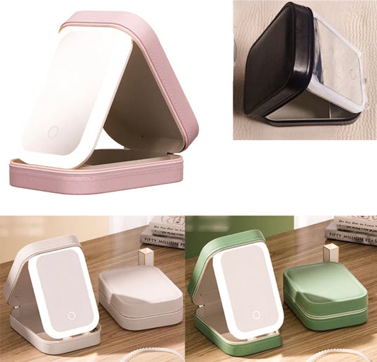 Light up travel mirror