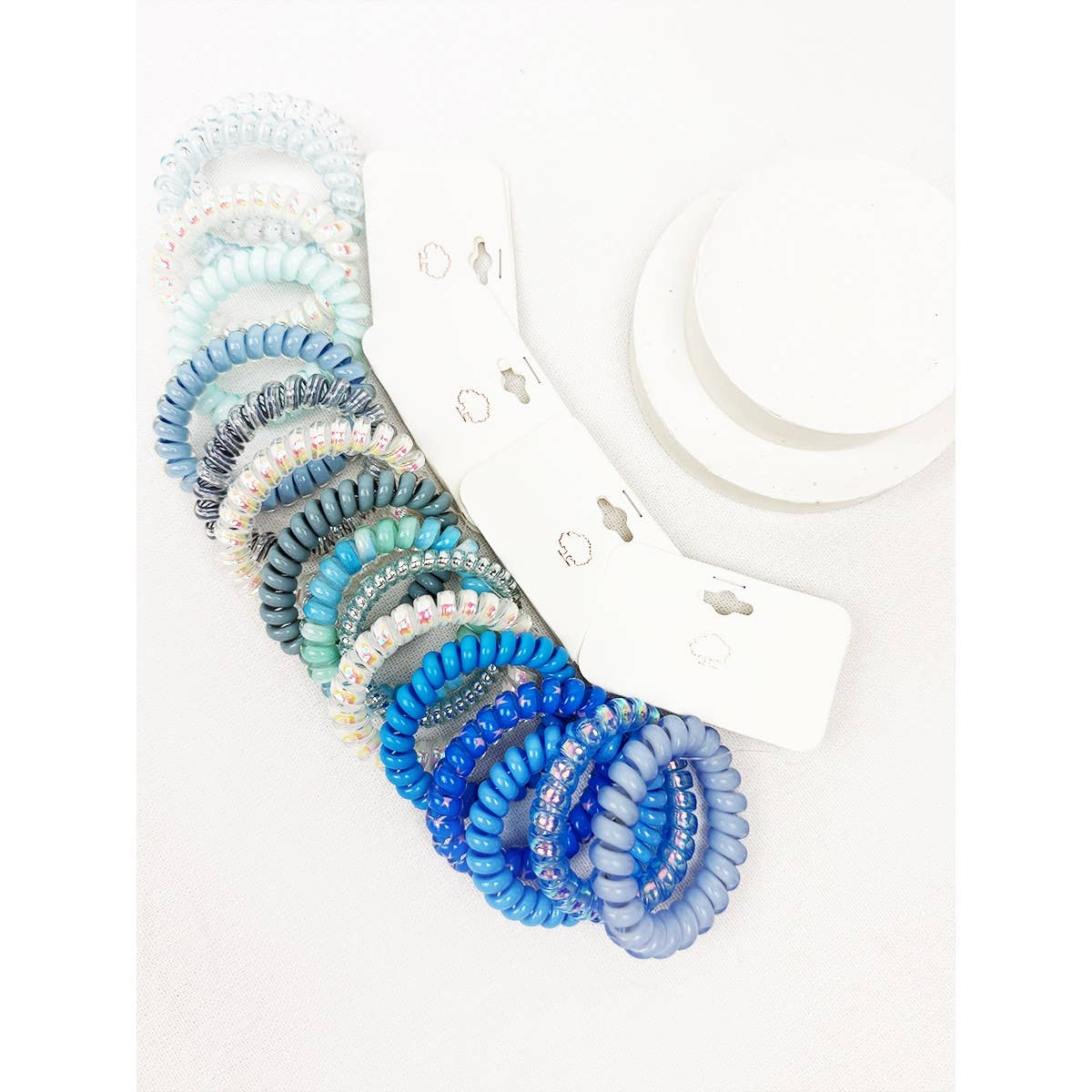 Blue Tone Multi Design Spiral Hair Ties