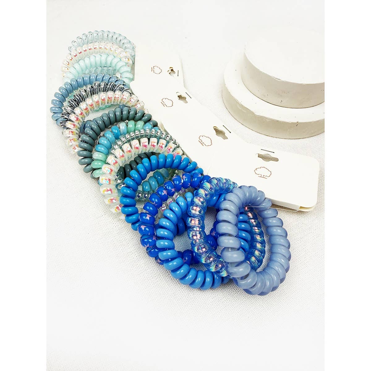 Blue Tone Multi Design Spiral Hair Ties