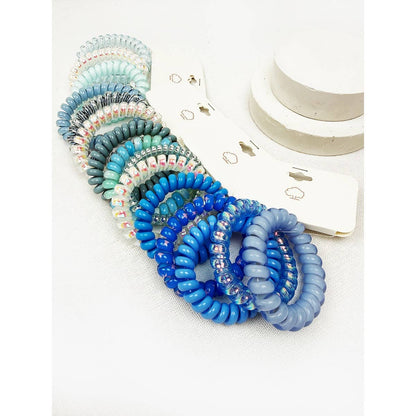 Blue Tone Multi Design Spiral Hair Ties
