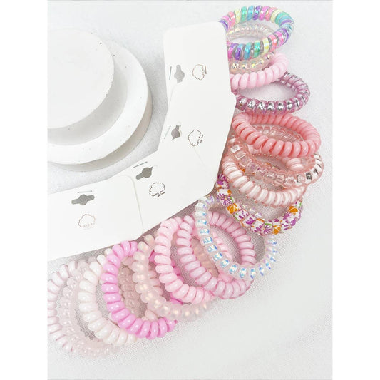 Pink Multi Design Spiral Hair Ties