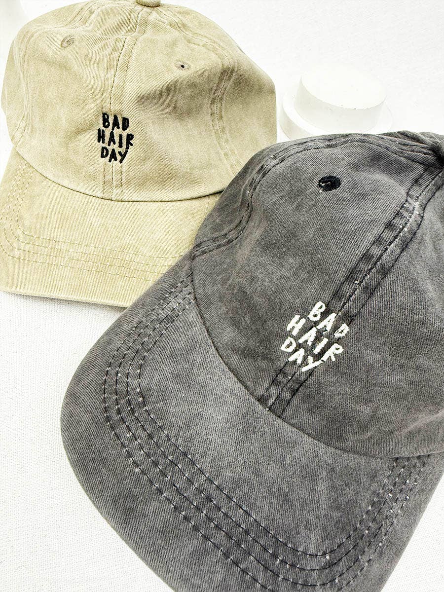 Bad Hair Day Embroidered Washed Baseball Cap