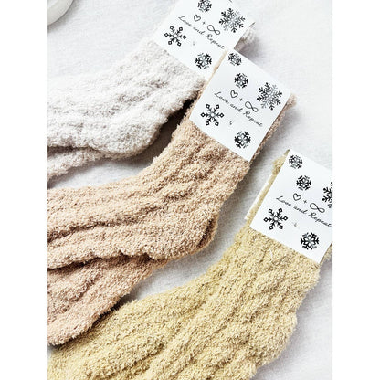 Neutral Tone Solid Cable Pattern Cozy Socks