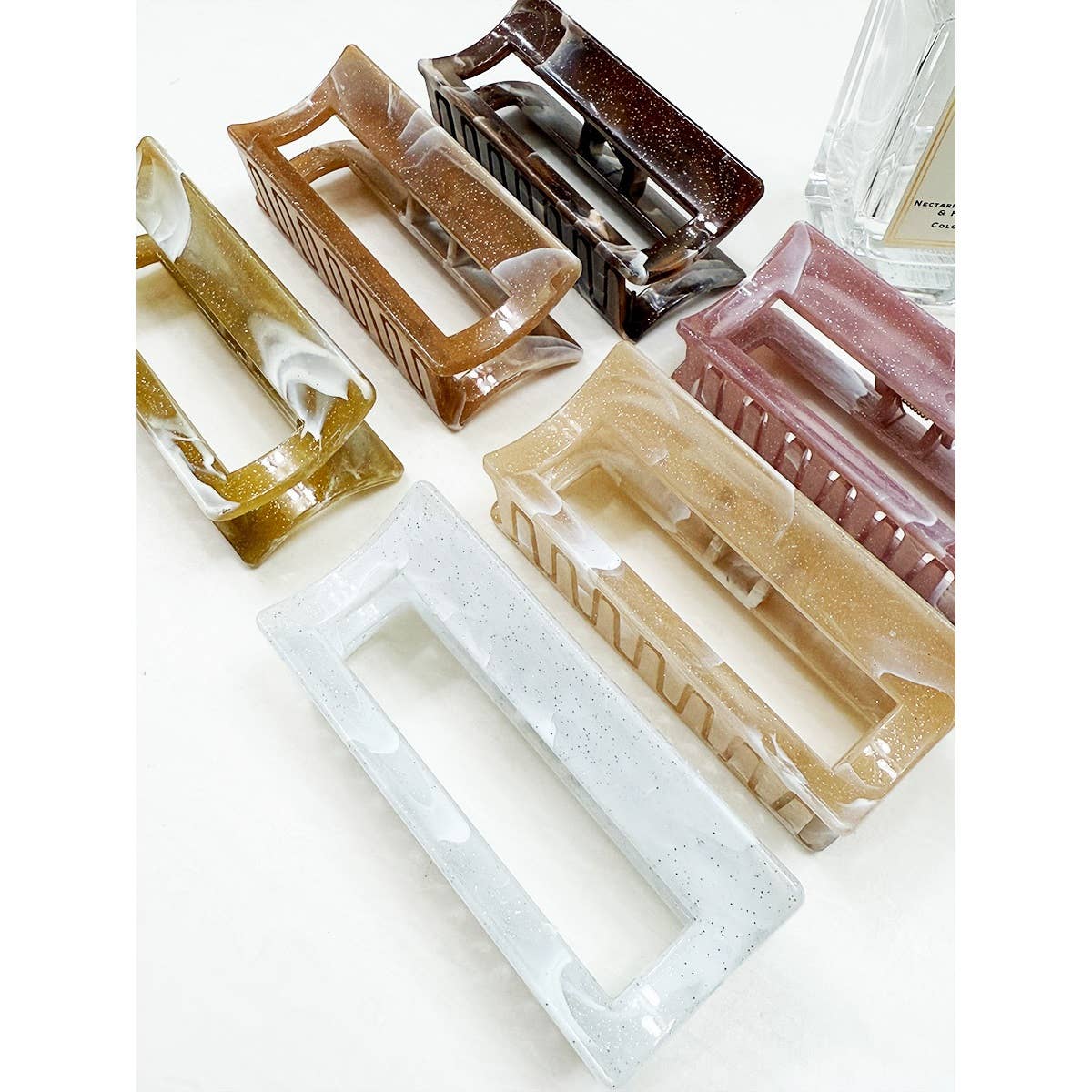 Sparkly Marble Pattern Rectangle Hair Claw
