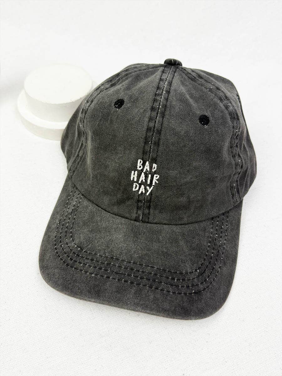 Bad Hair Day Embroidered Washed Baseball Cap